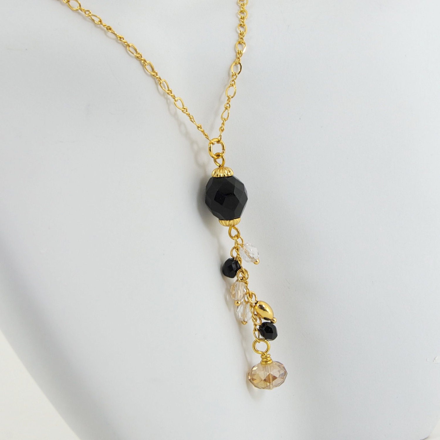 Cascade Pendant Necklace, 14 Karat Gold Filled Chain with Crystals, Handmade Jewelry, Desiree Collection