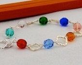 Mothers Day Gift, Birthstone Diamond Link Bracelet, Personalized Bracelet, Choose Up to 8 Birthstones