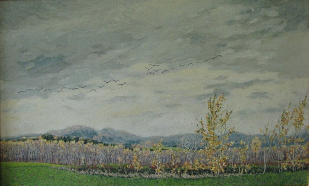Art Original Oil Painting Sky Landscape Audet Appalachian Canada " Light Rythms " 22" x 36"