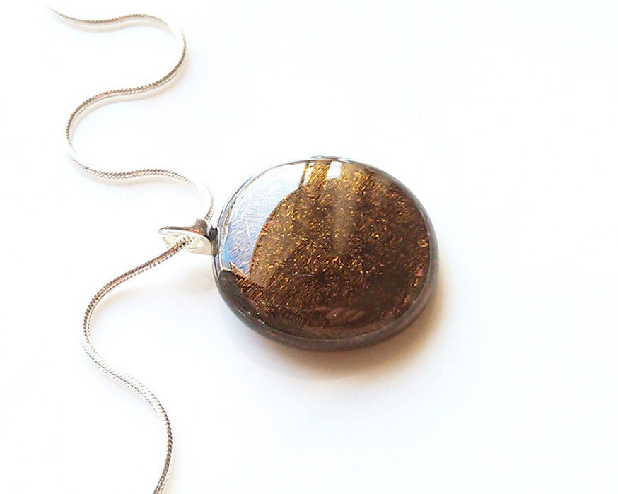 Necklace - Sparkling Golden Copper - Fused Glass Pendant - GlitterbirdGlass