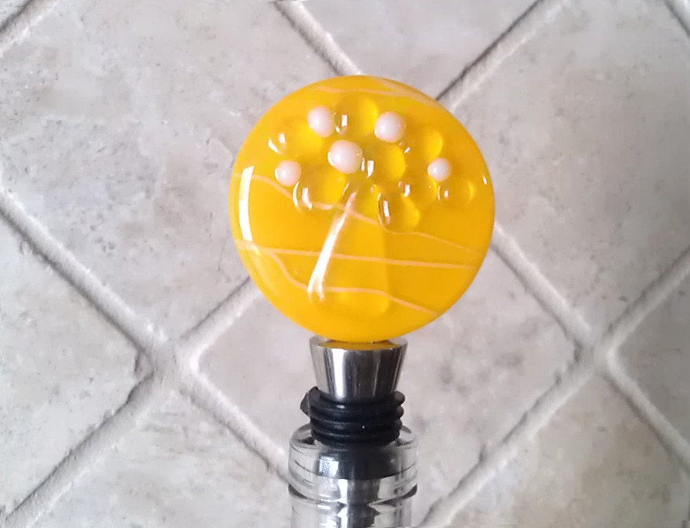 Wine Bottle Stopper Yellow Tree Motif - High Relief - Large