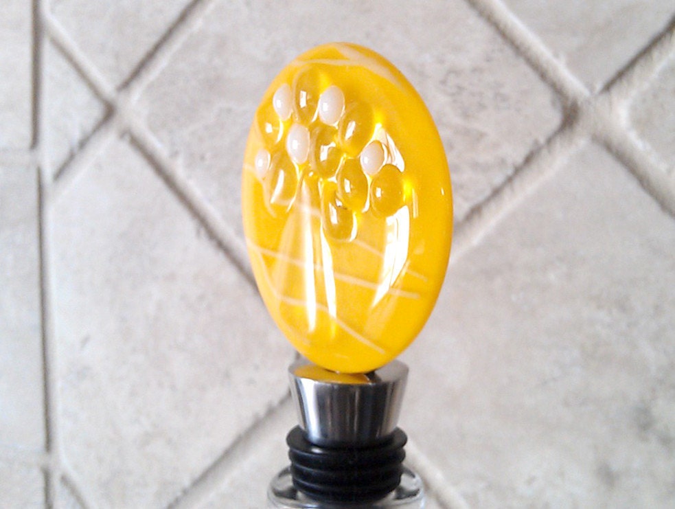 Wine Bottle Stopper Yellow Tree Motif - High Relief - Large