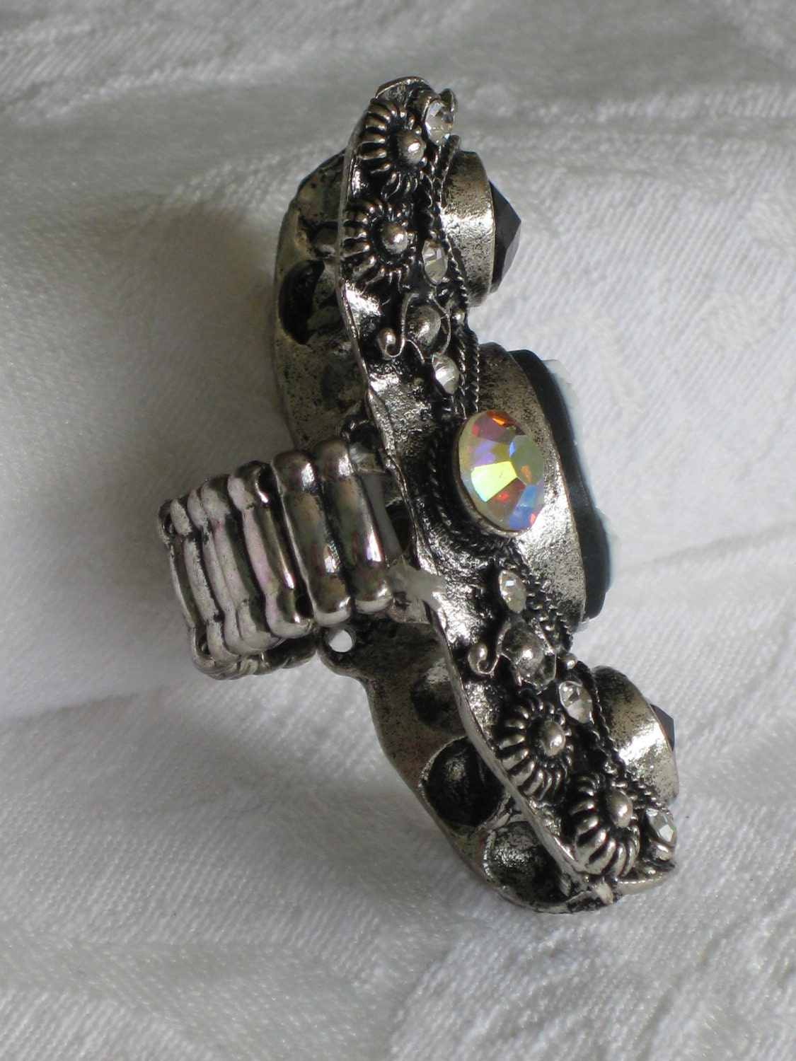 Sale Priced, Cameo Ring, Steampunk, Adjustable Ring, Black, Cameo, Chunky Ring, OOAK Cameo Jewelry