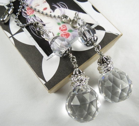 Chain Pull Pair with Leaded Crystal Drop in Deco or Modern Style