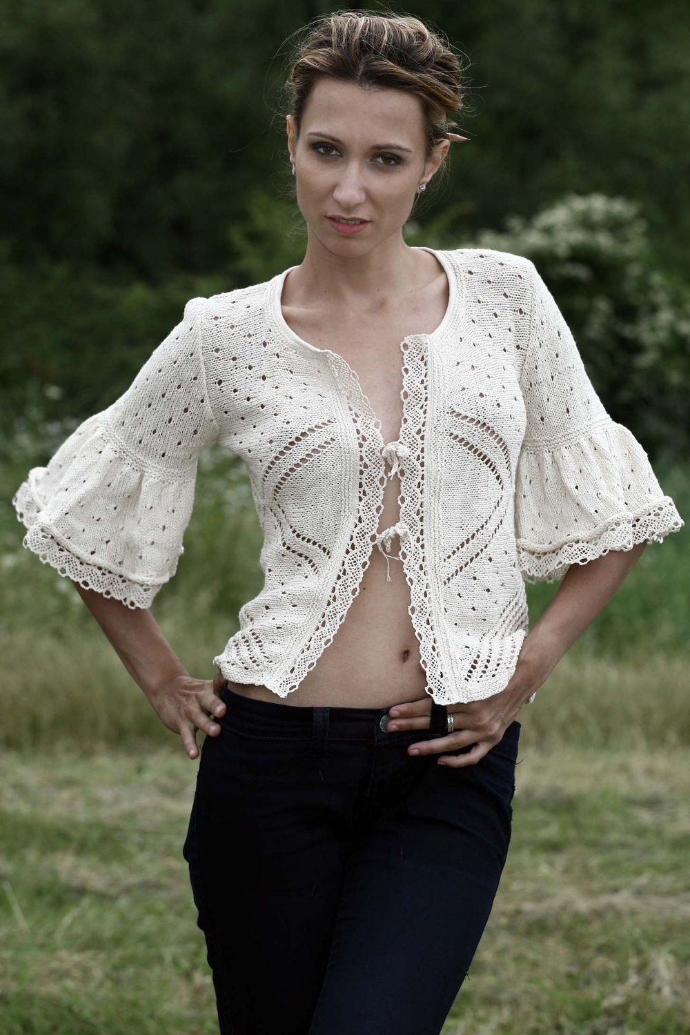 SALE Cotton crochet jacket, Sz M