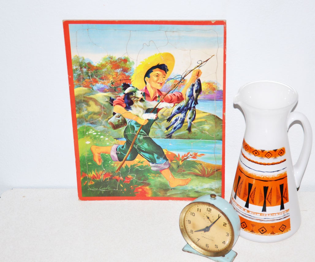 Vintage 1950s Farmer Boy Picture Nursery Art Puzzle