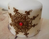 Mandala Pillar Candle, Unique Global Art, Handpainted Henna on Candle, OOAK