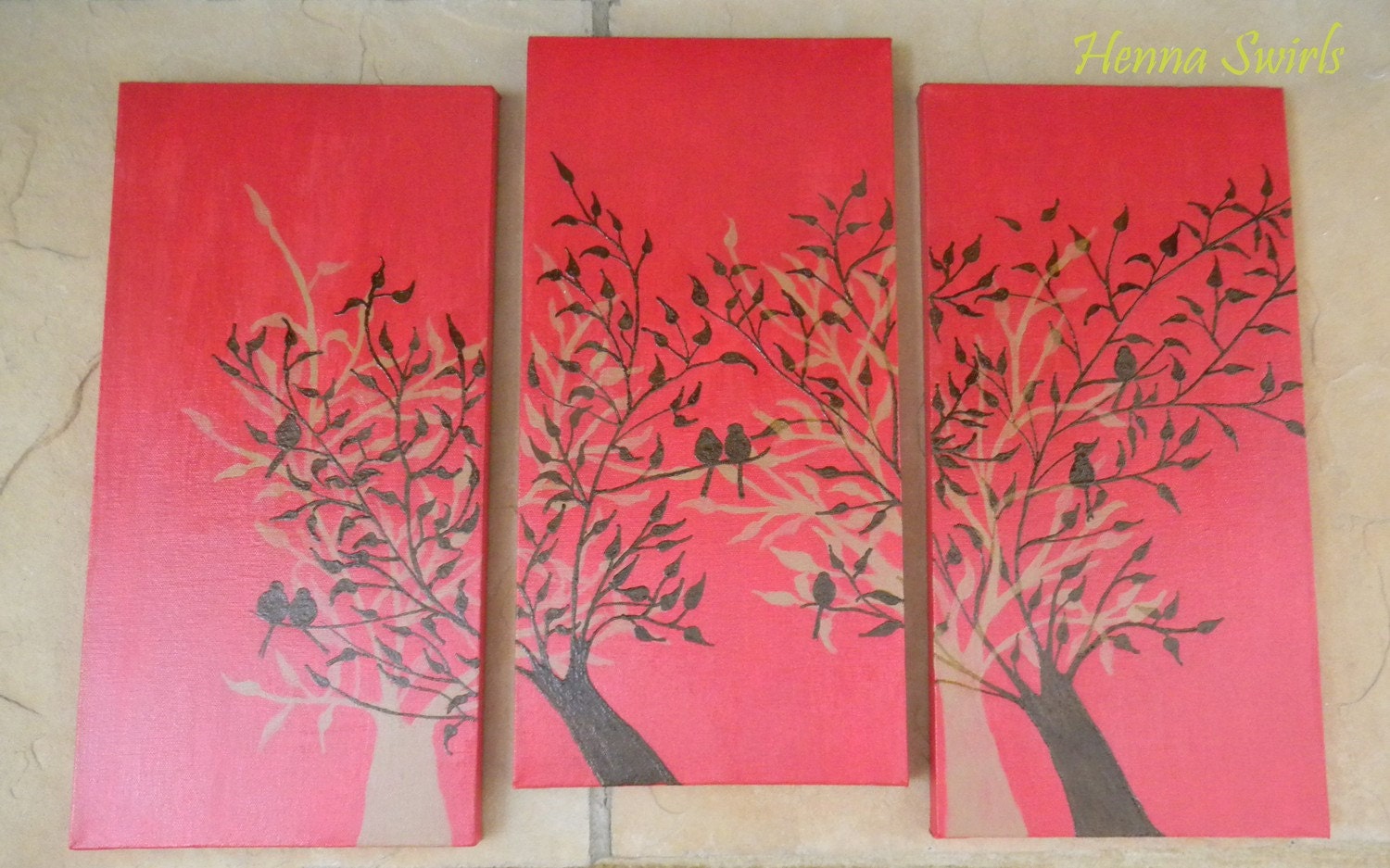 Henna on Acrylic Painting, Memories of a Fig Tree, Handpainted - OOAK, Original Global Art