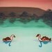 Original Acrylic Painting with Henna, Meeting a Long Lost Swan Friend at Sunset - OOAK, Henna Art, SALE