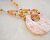 Peach Mother-of-Pearl Shell Teardrop Pendant Necklace