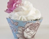 Robin's Egg Blue Cupcake Wrappers with Floral Pattern