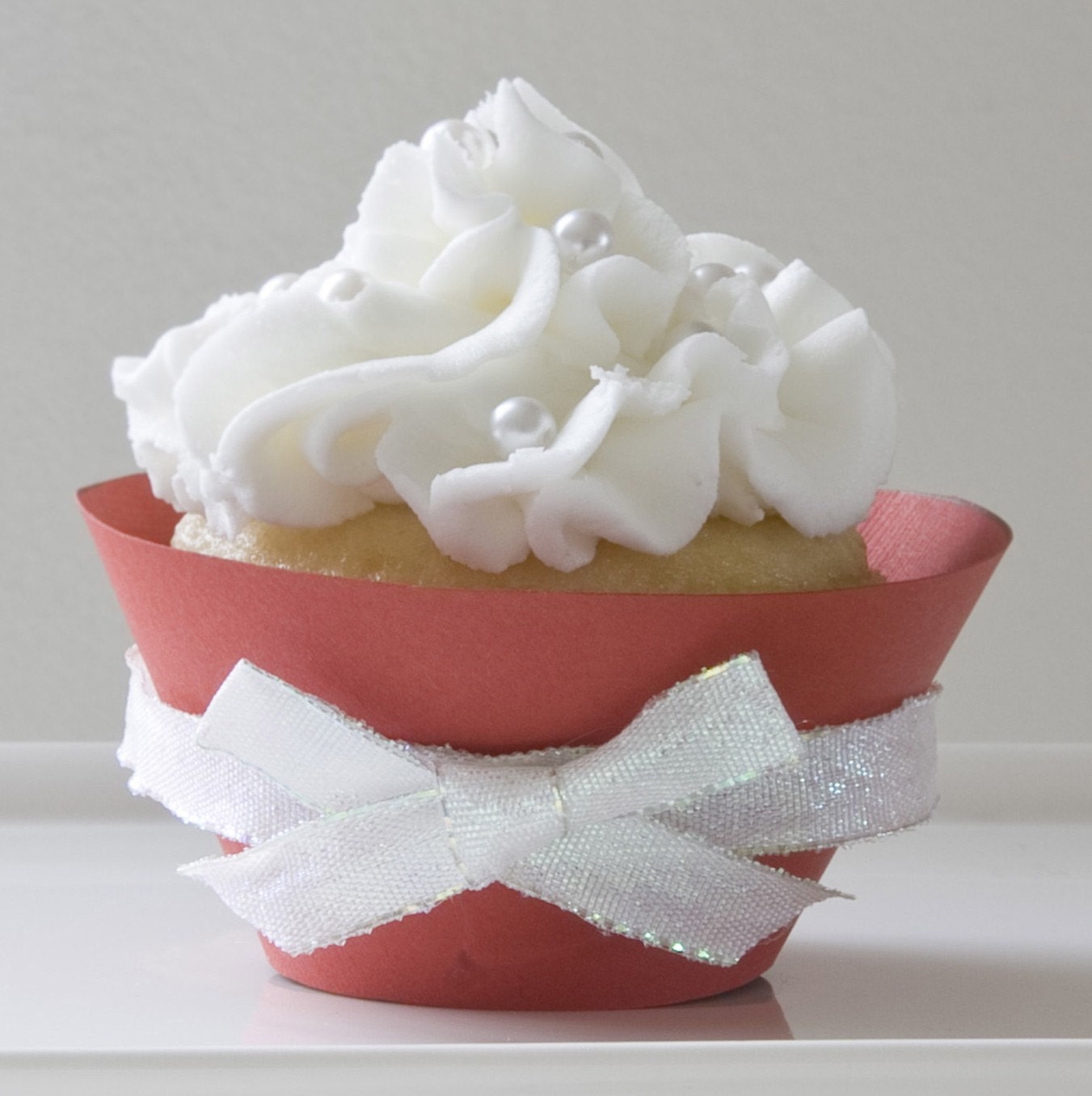 Red Holiday Cupcake Wrappers with Iridescent Ribbon