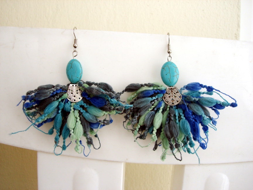 Blue tonesTurquoise Earrings moss green,dark blue,dark grey light blue mix - seragun Blue tonesTurquoise Earrings moss green,dark blue,dark grey light blue mix - seragun