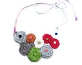Eco friendly Bib Necklace Free shipping  recycled Multicolor Rolled Roses