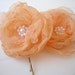 Pastel Orange Wedding Hair Organza Flower Bobby Pins 2 piece