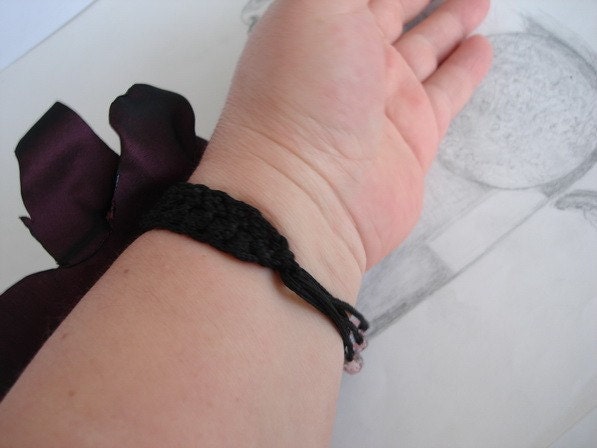 Maroon Large Wrist Flower on crochet yarn for wedding evening party bracelet cuff