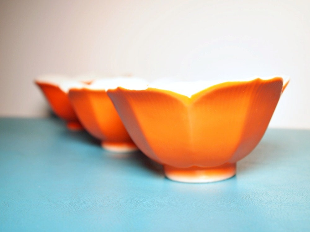 vintage Orange Lotus Bowls, set of 3