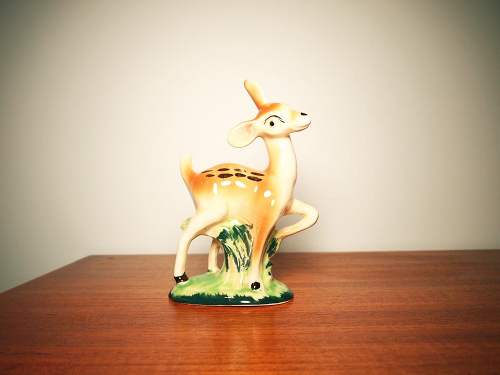 vintage Woodland Fawn, prancing ceramic deer