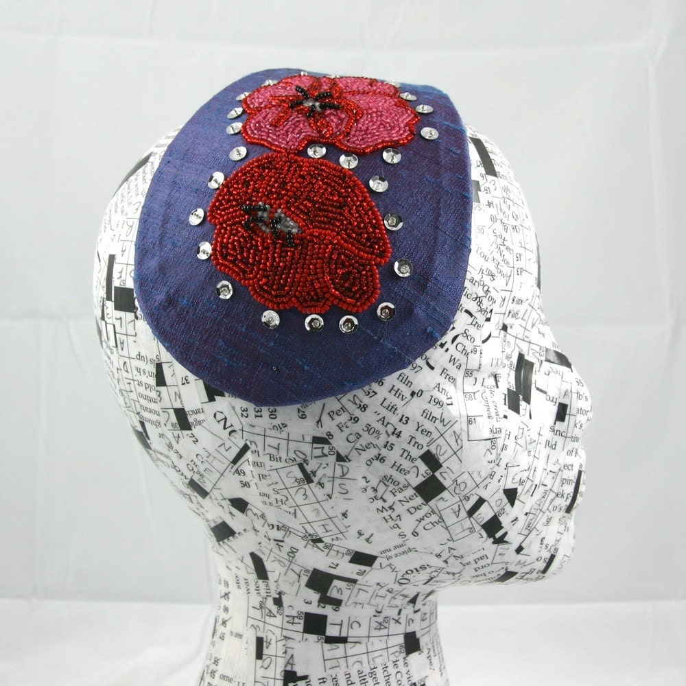 Red Poppy Sequin Beaded Fascinator Gram Parson's Grievous Angel