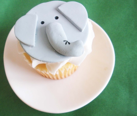 Elephant Fondant Cupcake Topper for Jungle or by Elephant Fondant Cupcake Topper for Jungle or by