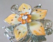 Vintage Flower Brooch.  Abalone. Peaches and Cream.  Rhinestones.