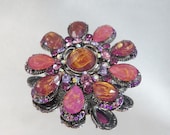 Vintage Purple Brooch AB Rhinestones Gold and Purple Foiled