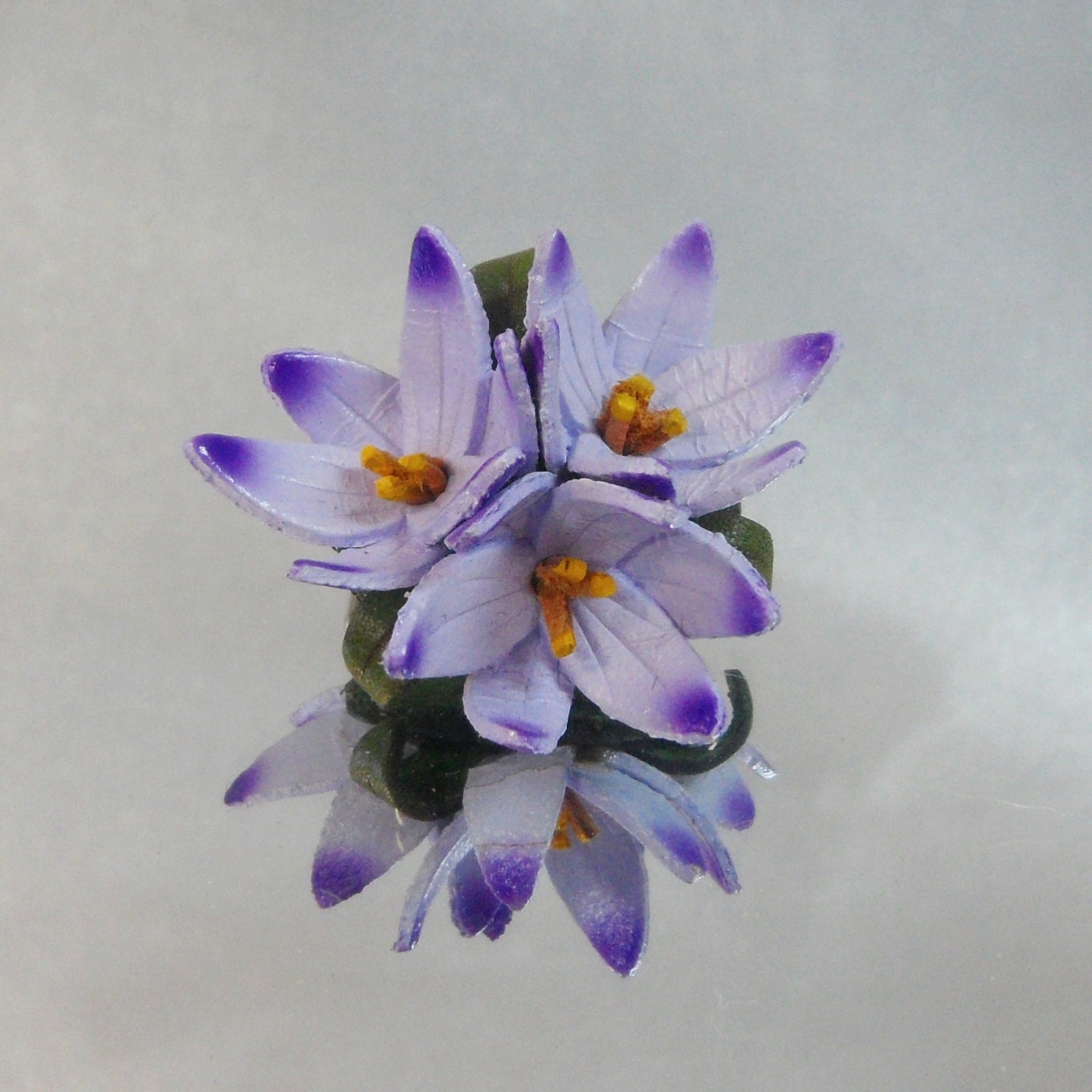 Vintage Crocus Brooch.  Violet. Purple. Leather. Handpainted. Canada.
