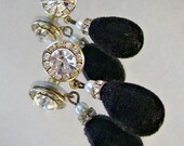 Vintage Black Velvet Earrings Clear Rhinestone BRIDE Wedding Dangling
