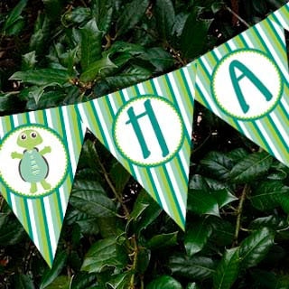 Printable Flag Banner  - Little Turtle Boy Birthday Party Line - Stick to Your Story