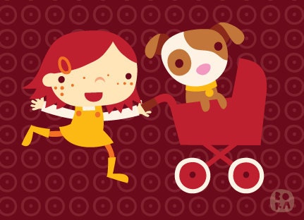 Postcard Girl and puppy