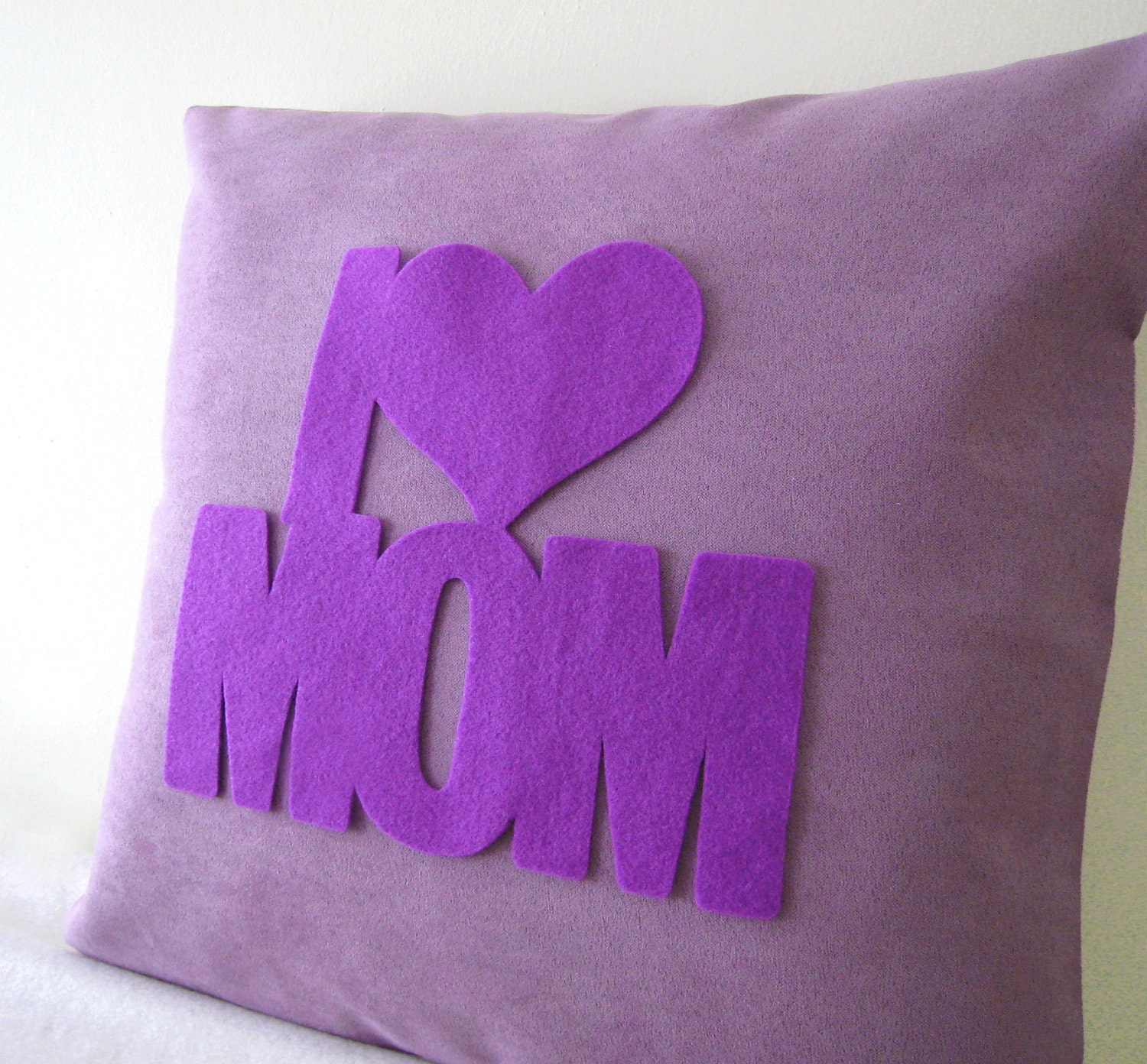 I Love Mom Purple On Purple Pillow Cover. Mothers Day Gift. Color Choice