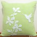 Spring Blossom Humming Bird Pale Green and White Pillow Cover. Decorative Felt Appliques