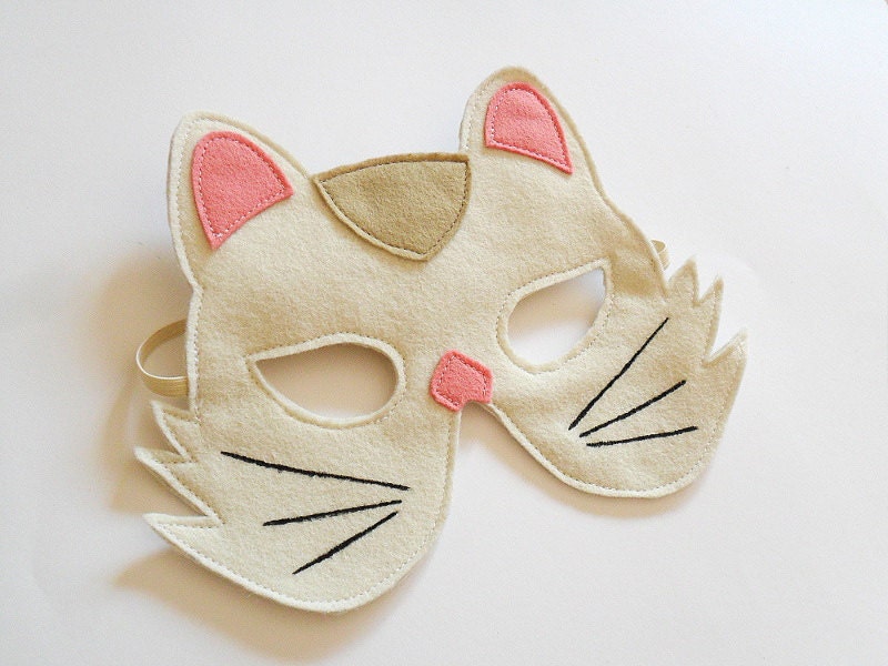 White Cat Carnival Kids Animal Mask, Children Kitty Felt Mask, Dress up Costume Accessory, Boys, Girls, Toddlers Felt Pretend Play