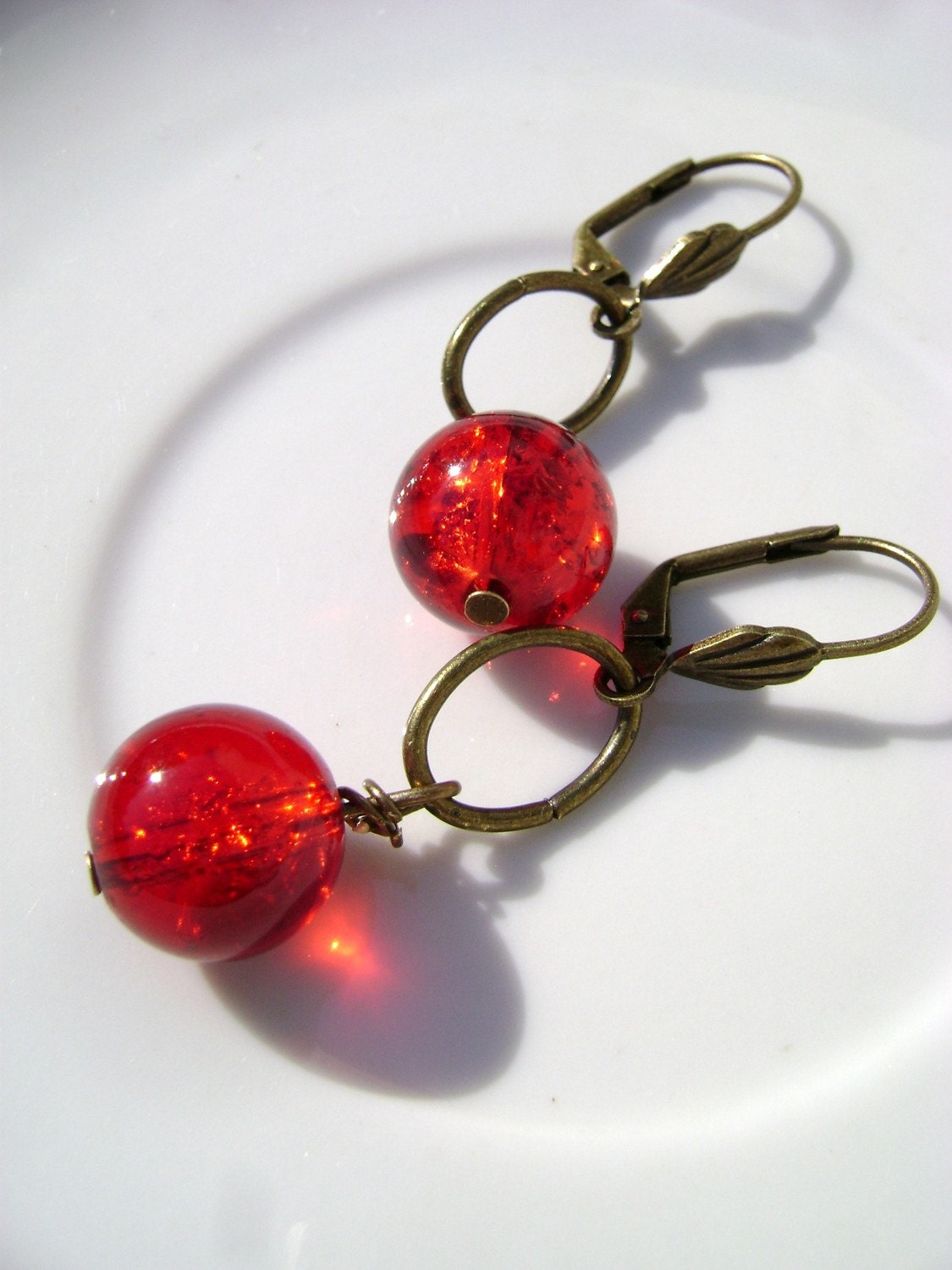 Spicy - cherrie red glass beads earrings and antique bronze metal
