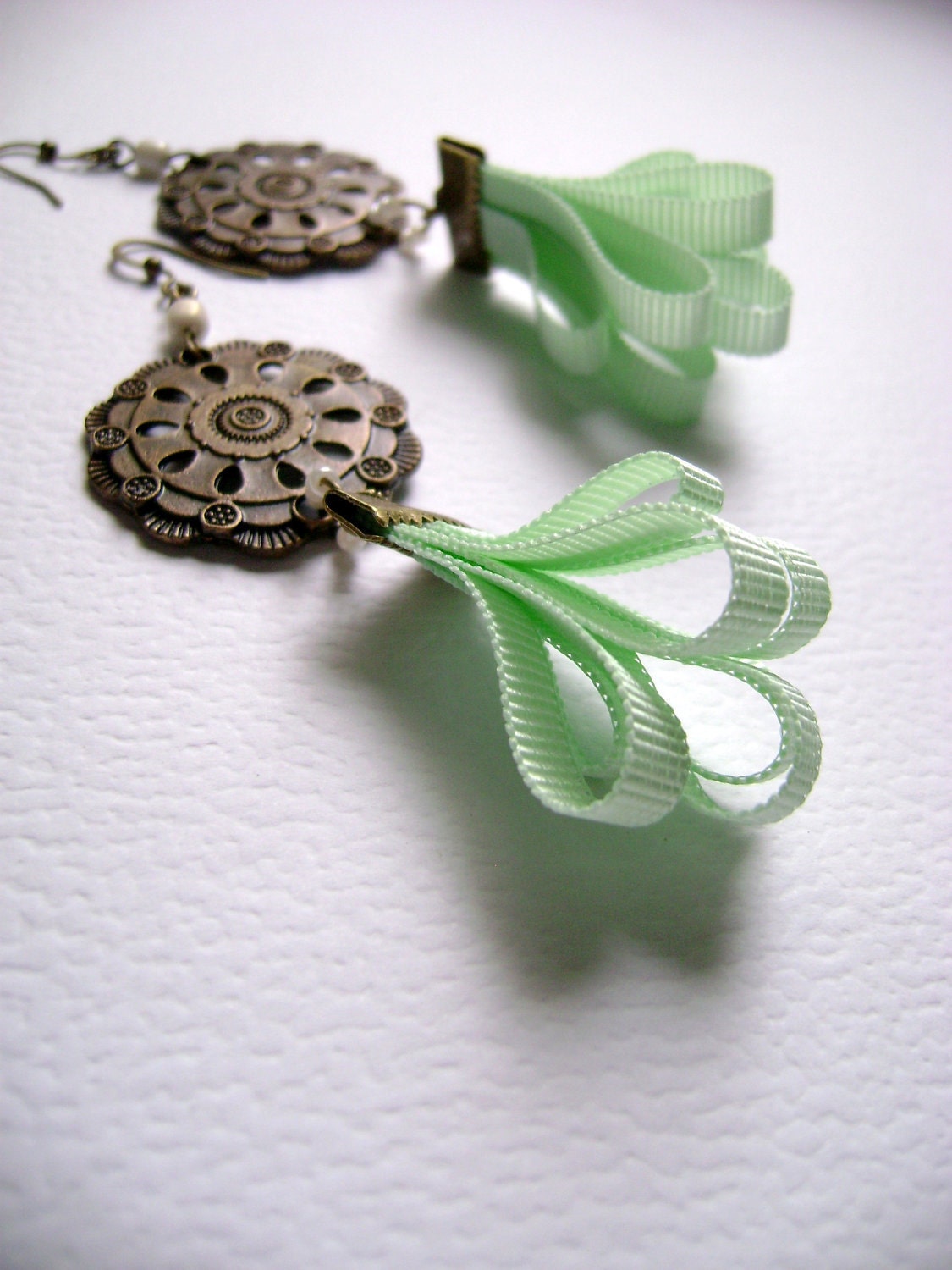 Lost in my world - Vintage inspired silk antique bronze pendant earrings