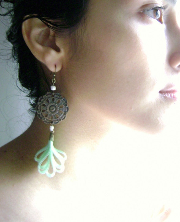 Lost in my world - Vintage inspired silk antique bronze pendant earrings