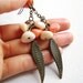 Indie Spirit - salmon peach sand cream stones and antique bronze leaves earrings