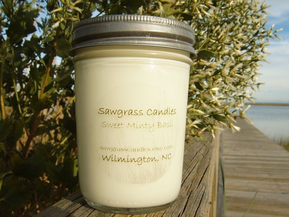 Soy Wax Candle - Sweet Minty Basil - 8oz scented with essential oils
