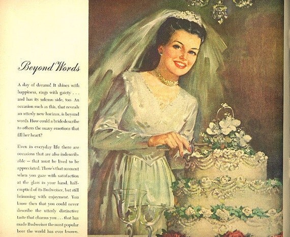 vintage 1946 advertisement wedding cake bride budweiser