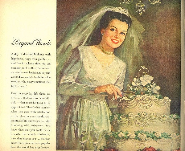 vintage 1946 advertisement wedding cake bride budweiser