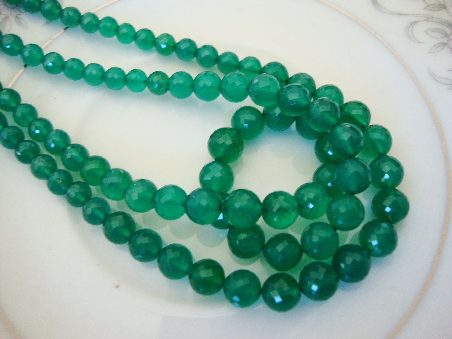 AAA Emerald Green Onyx Micro Faceted Rondelle 8 Inch Strand 4 to 6.5 mm