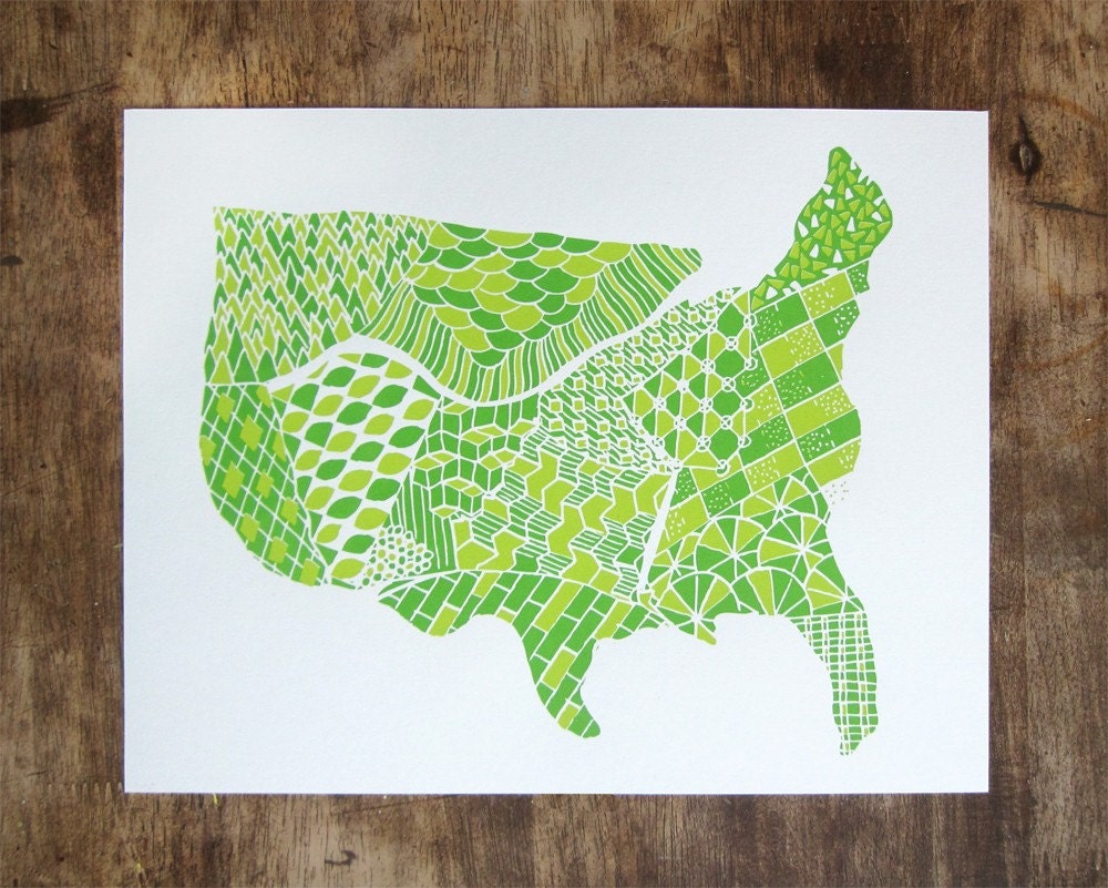America - Two Color Silk Screen Avocado/Forest
