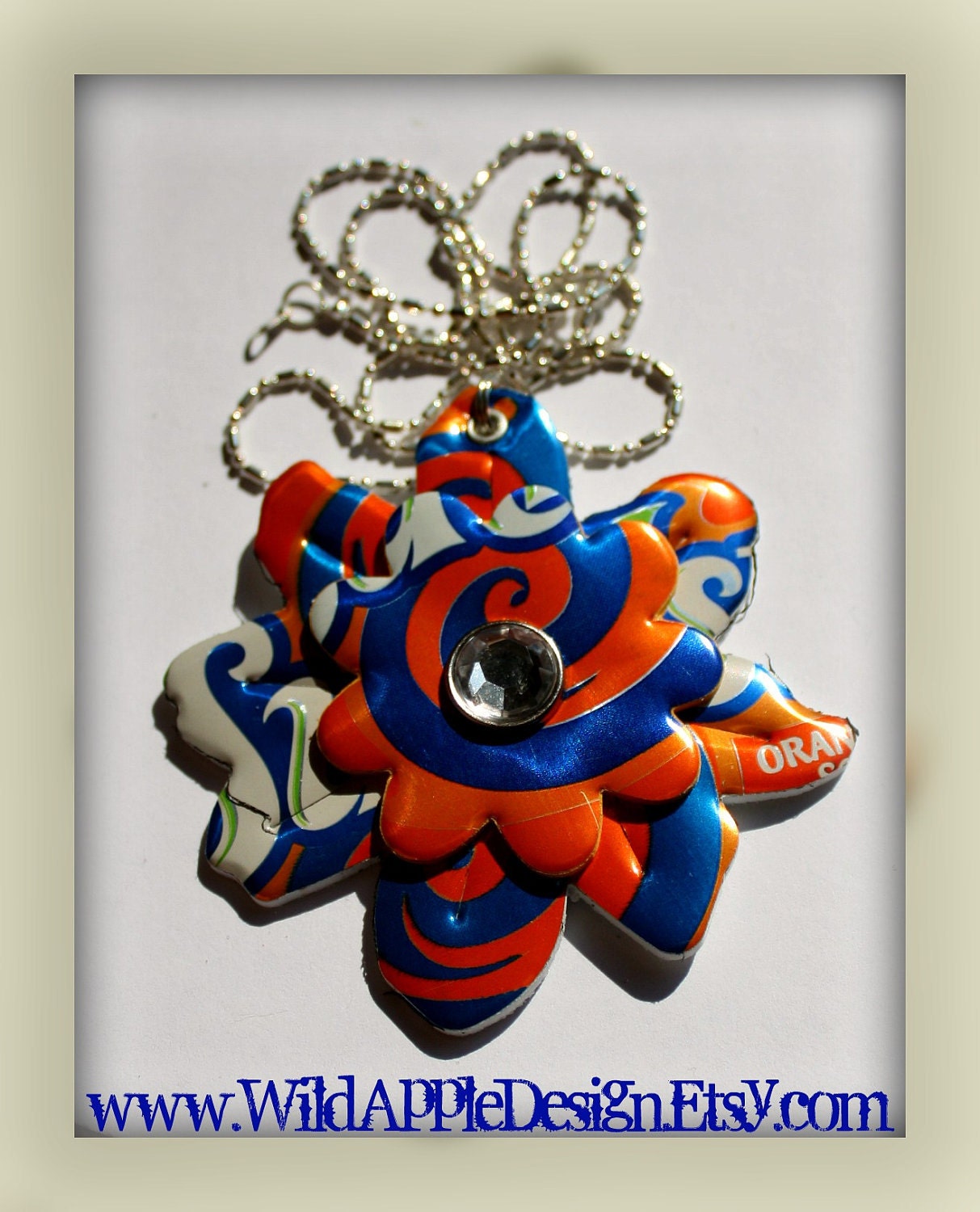 Upcycled Soda Can Flower Necklace - Sunkist Soda (5218)