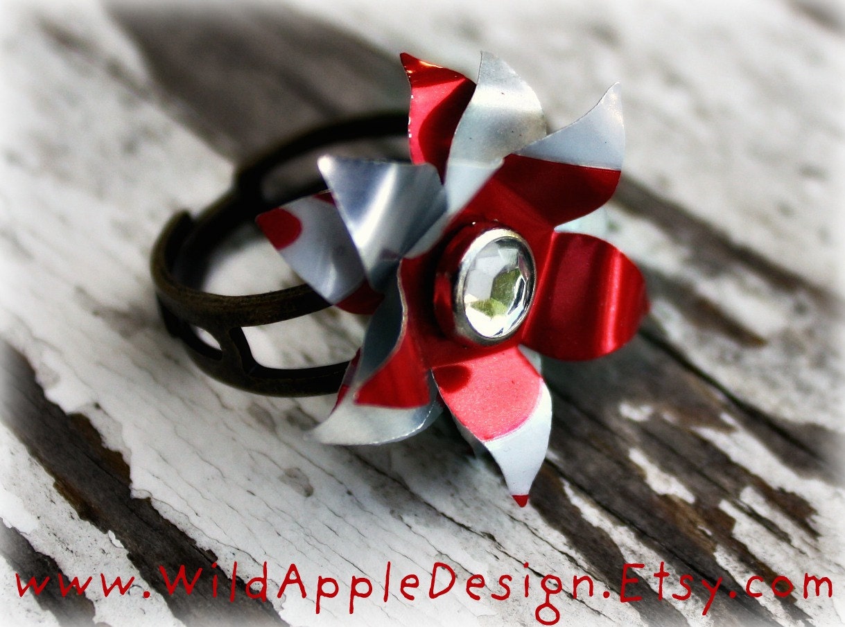 Upcycled Coca Cola Shasta Daisy Ring - Adjustable Size (6602)