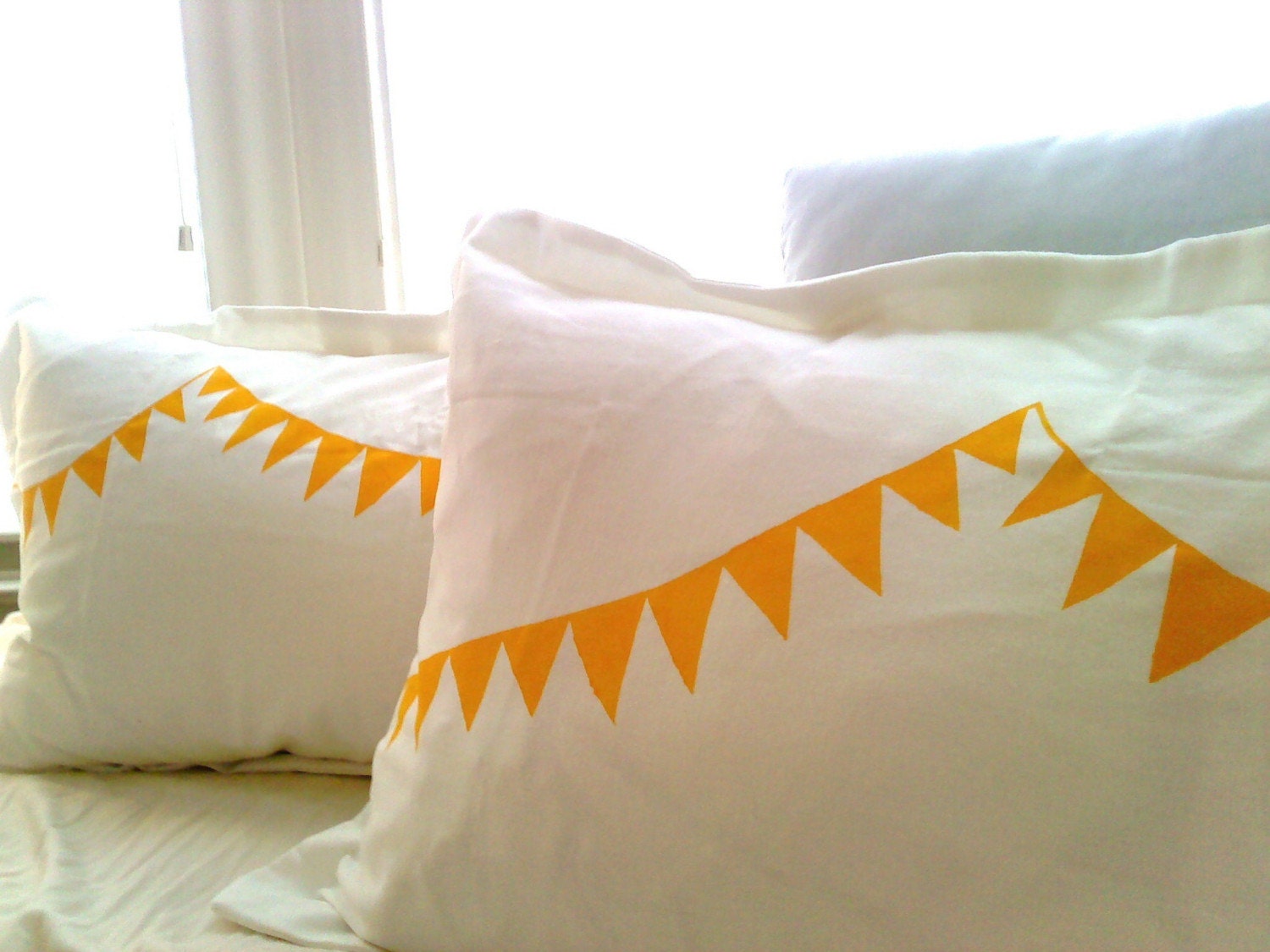 organic pillow sham - party pennant design in yellow-gold
