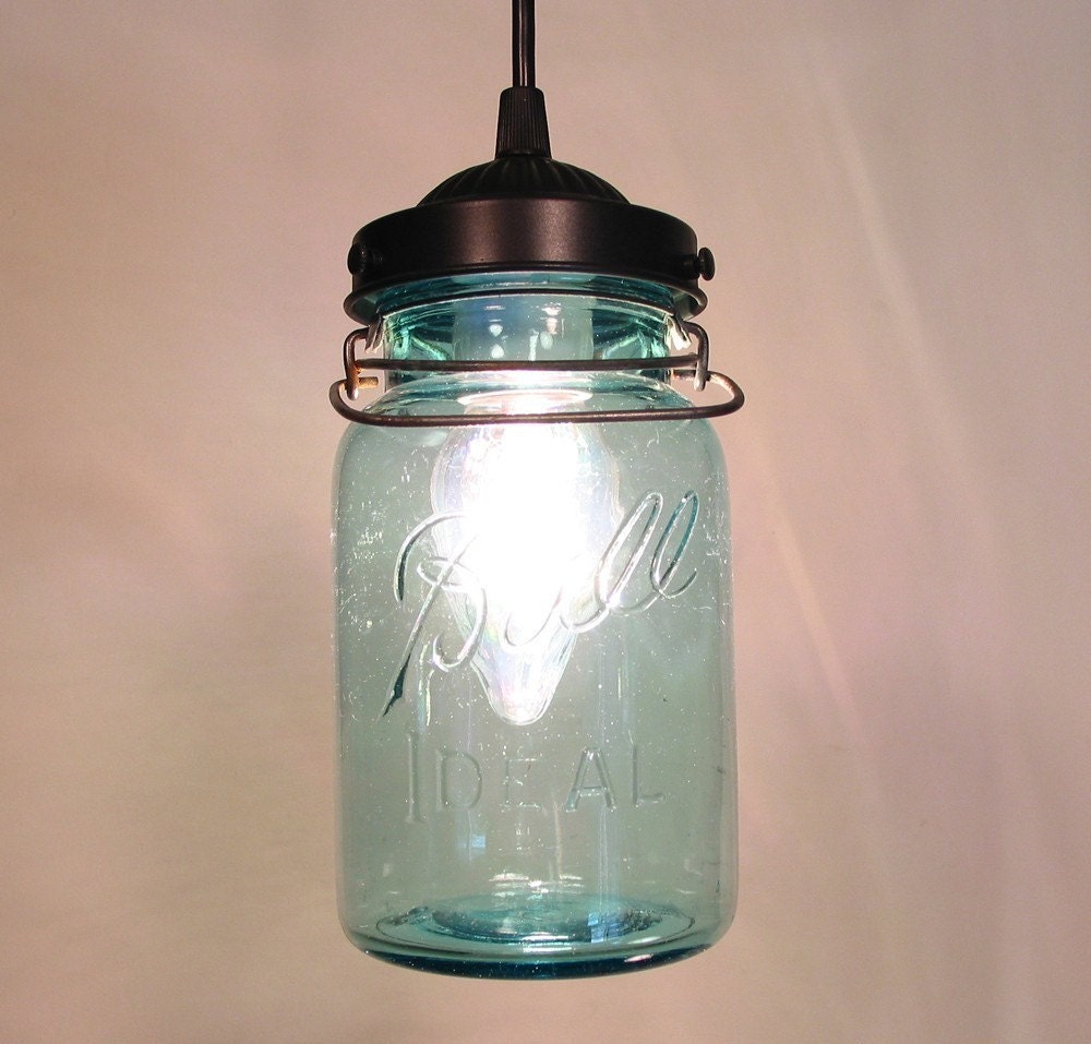 Vintage BLUE Canning Jar PENDANT Light