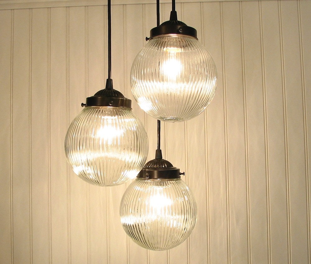 Cary's Mill III. Clear Holophane CHANDELIER Trio