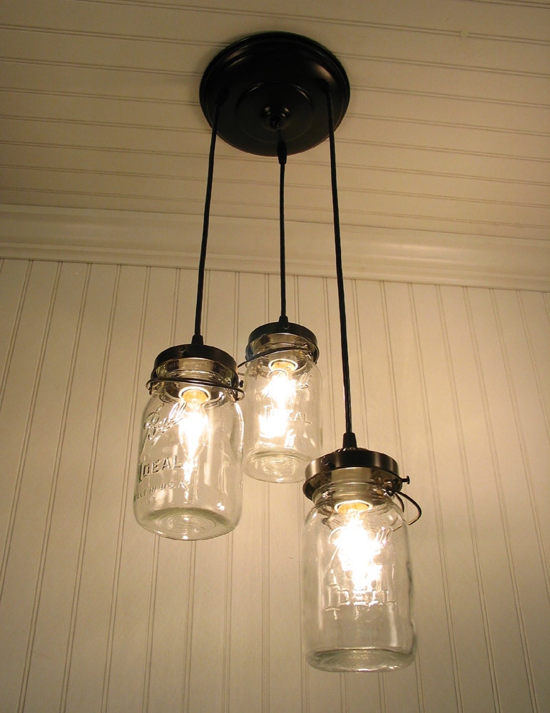 Vintage Canning Jar CHANDELIER Trio