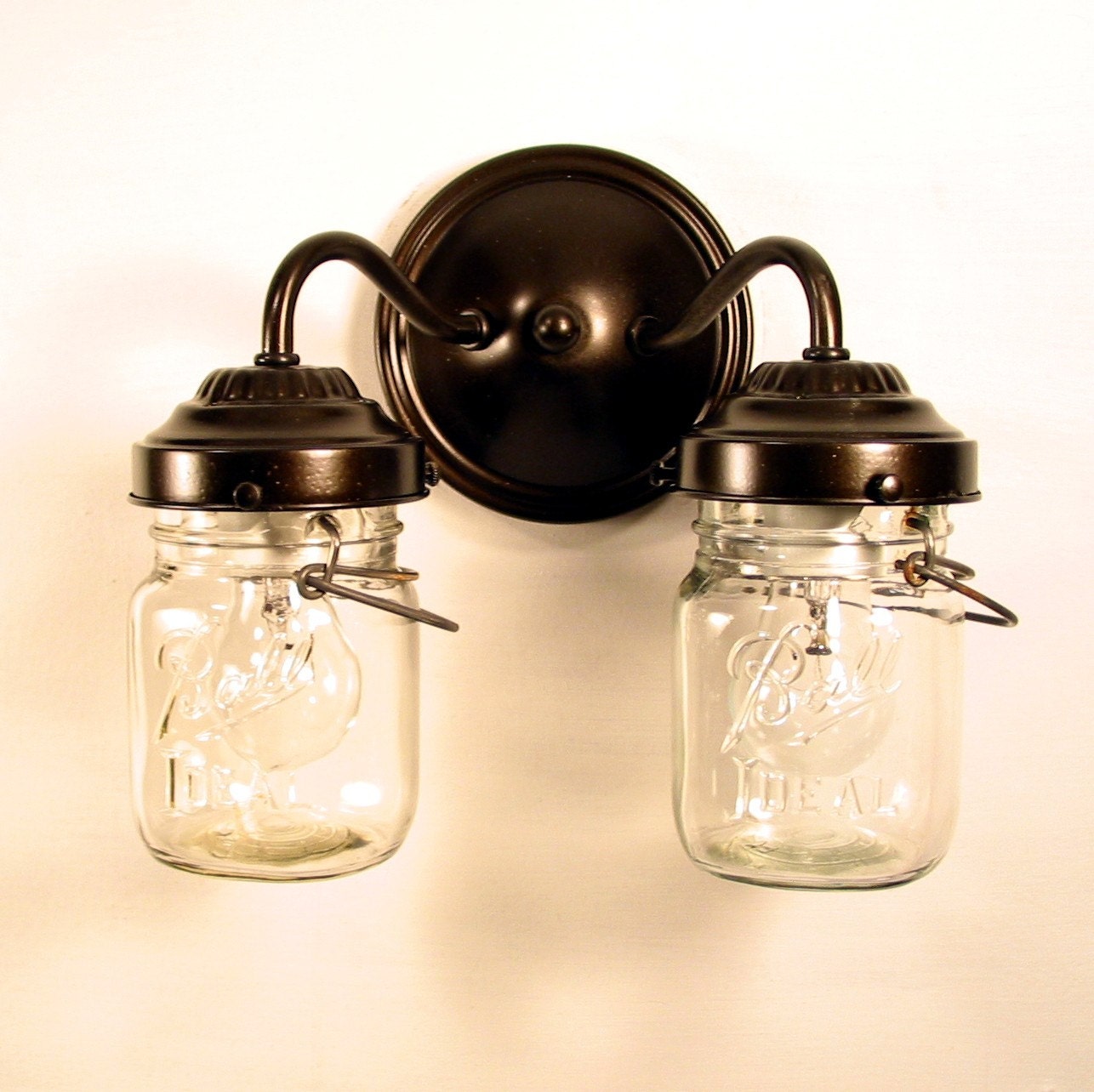 Vintage CLEAR Canning Jar DOUBLE Sconce