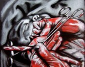 Before the Cut - newborn baby - chalk and pastel portrait